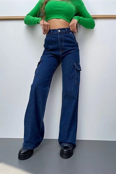 DRC trend Gloria Pantaloni de jeans cu talie super înaltă din lycra, largi la spate, albastru închis