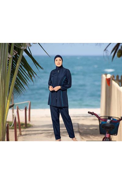 Shopiolog Long Micro Sleeve Floral Patterned Full Hijab Swimsuit