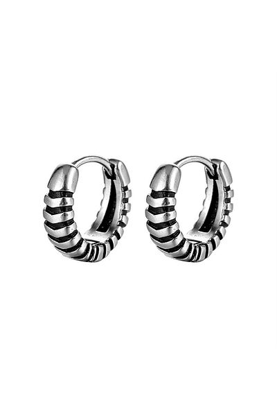 Viking Striped Oval Modern Design Hoop Stainless & Tarnish Stainless 316L Steel Unisex Gothic Earring