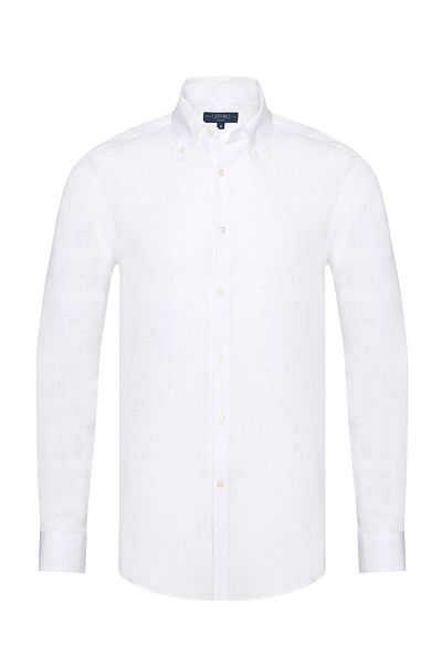 Germirli White Buttoned Collar Tailor Fit Lyocell Men's Shirt