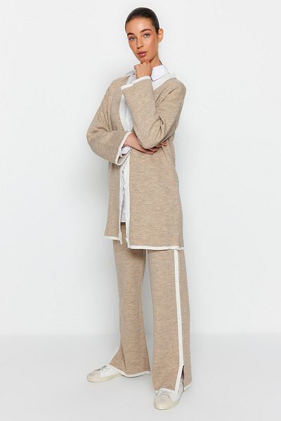 Trendyol Modest Mink csíkos kötöttáru pulóver nadrág alsó felső készlet TCTAW24US00035