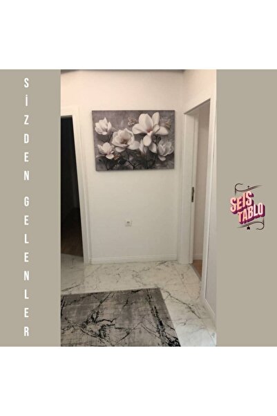 Seİs Tablo Beyaz Çiçekler Modern Dekoratif Kanvas Tablo