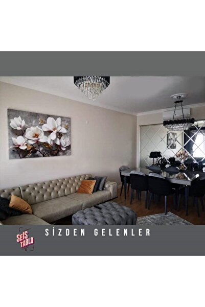 Seİs Tablo Beyaz Çiçekler Modern Dekoratif Kanvas Tablo