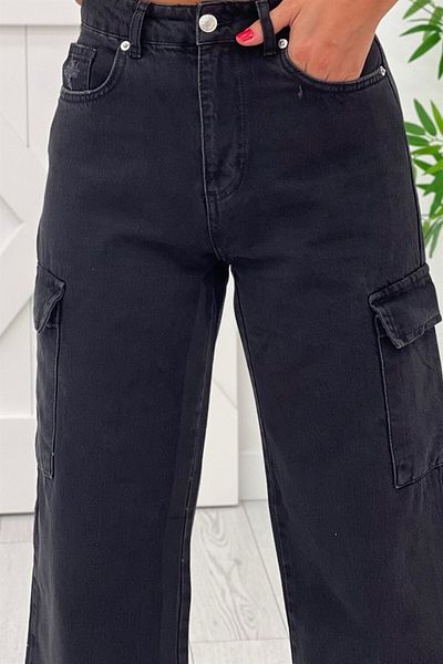 LİMABEL High Waist Black Cargo Pocket Jeans