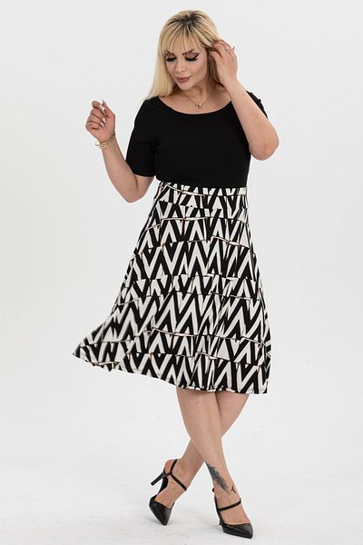 Madwilo Women's Black White Zigzag Pattern High Waist Flared Skirt