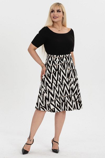 Madwilo Women's Black White Zigzag Pattern High Waist Flared Skirt
