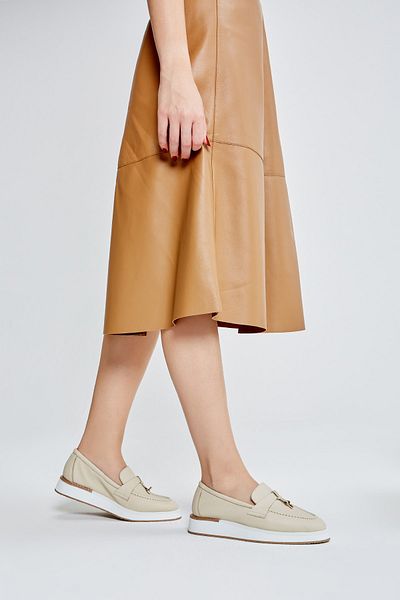 Valmenti Olympe Women's Beige Floater Genuine Leather Loafer Shoes