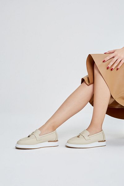 Valmenti Olympe Women's Beige Floater Genuine Leather Loafer Shoes