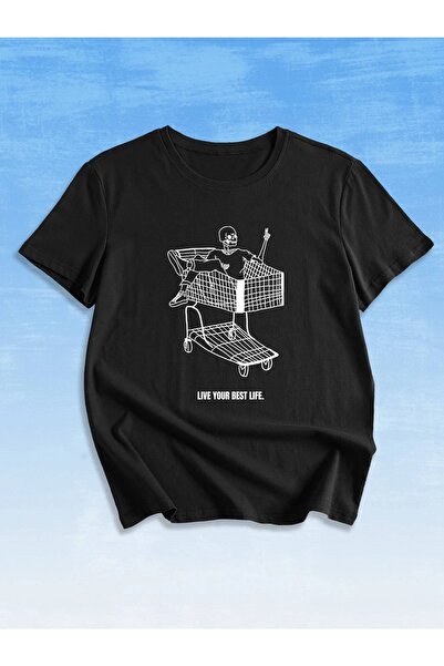 Jose Clothing تي شيرت أسود بتصميم قصير الأكمام مطبوع عليه قطع كبيرة الحجم للج...