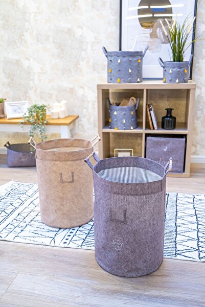 Milenay Сірий багатофункціональний кошик з фетру з дерев'яною ручкою, розміром 34x45 см