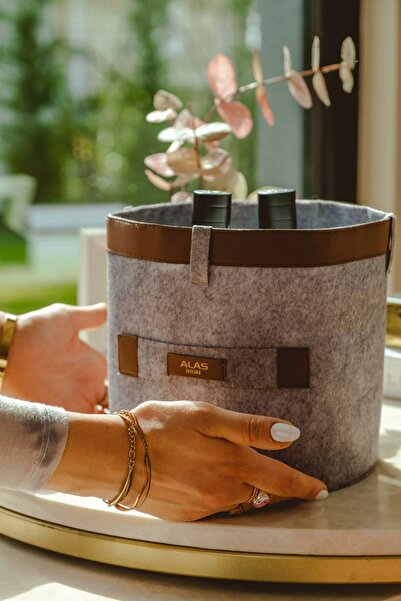 Milenay Сірий багатофункціональний кошик з шкіряною стрічкою - 23x25 см, розмір Maxi