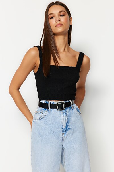 Trendyol Collection Σετ Soft Texture Black Crop Μπλούζα και Ζακέτα - TWOAW21HI0107