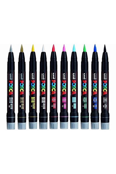 Uni Unı Posca Pcf-350 قلم طلاء مائي [طرف فرشاة] مجموعة 10 ألوان