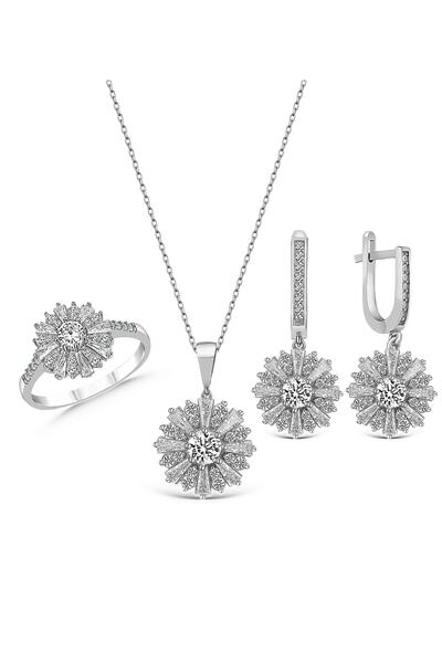 Molenga Elegant Tasarım Tek Taş Gümüş Takı Seti