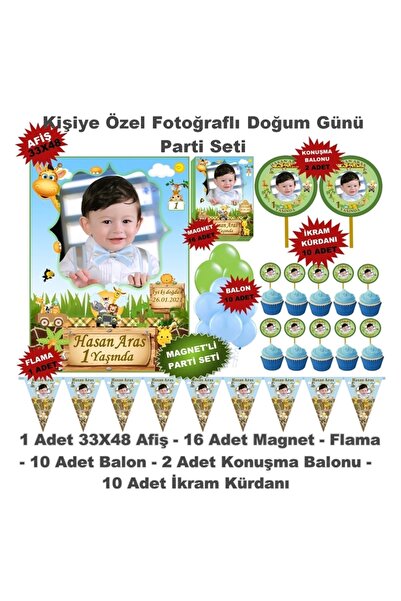 Elara Tasarım Safari Temalı Kişiye Özel Doğum Günü Parti Seti Kişiye Özel Hed...