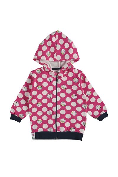 Miniworld Girl's Pink Color Polka Dot Seasonal Hooded Cardigan