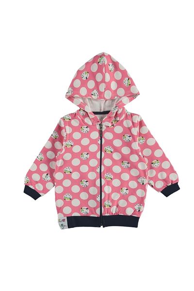 Miniworld Girl's Powder Pink Color Polka Dot Seasonal Hooded Cardigan