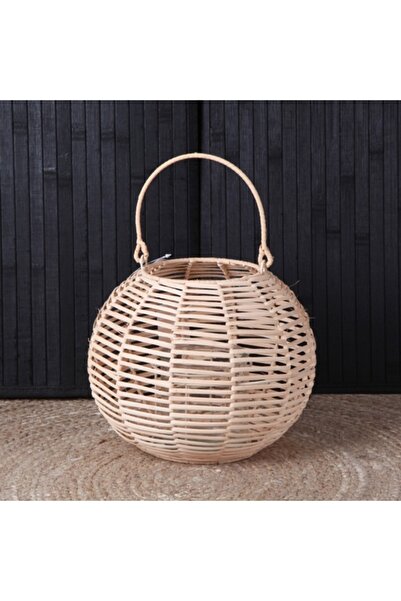 ELZEY HOME Rattan Bambu Yuvarlak Dekoratif Mumluk 25x20 Cm