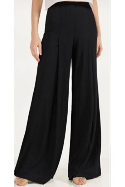 Hepsibitarz Kadın Siyah Merserize Salaş Bol Paça Ispanyol Rahat Iç Göstermeyen Pantolon