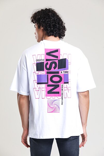 Beyaz Baskılı Oversize T-shirt