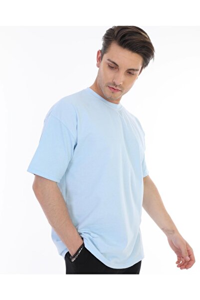 Unisex Mavi Sade Oversize T-shirt