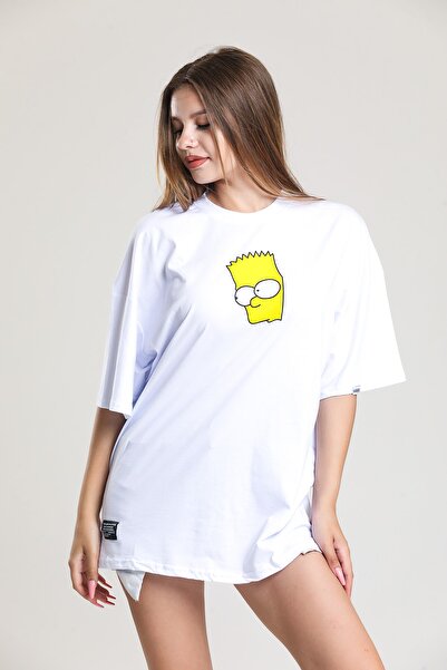 Beyaz Baskılı Oversize T-shirt