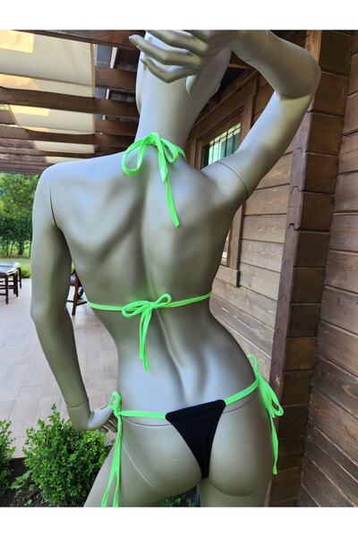 Secret Passion Lingerie НЕОНОВ ЗЕЛЕН БИКИНИ С ВЪЖЕ, ЧЕРЕН ПЛАТ 1082