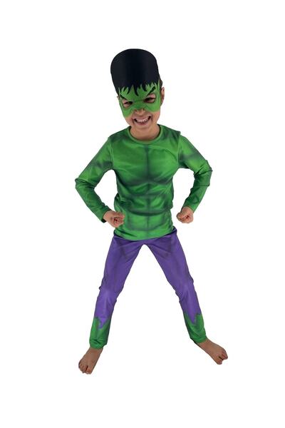 Moni Erkek Çocuk Maskeli 3d Kas Görünümlü Baskılı Hulk Kostümü