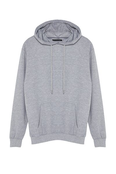 Trendyol Collection Γκρι φούτερ με κουκούλα κανονικής κοπής - Πακέτο 2 TMNAW22SW1345