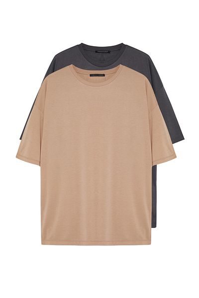 Trendyol Collection Πολύχρωμο Basic 2-pack-Oversize/Wide Cut T-shirt με κοντομάνικο λαιμόκοψη TMNSS22TS0319