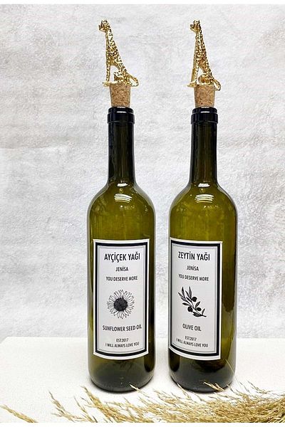 Jenisa Oil Pot with Golden Leopard Cork Stopper 750Ml Green Bottle Label