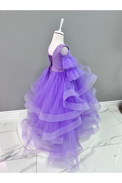 Azize çoçuk kostüm evi Pul Payet Kolu Tül Detay Elbise