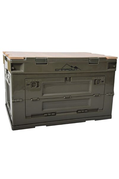 FOLDING CAMPING SAFE WITH WOODEN TABLE