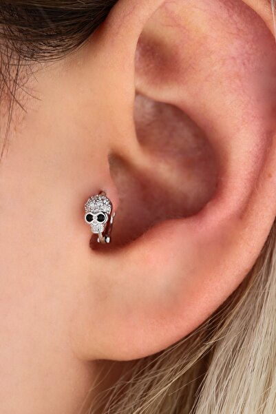 Vilma Aksesuar Cerrahi Çelik Taşlı Kafatası Tragus Piercing (6mm)