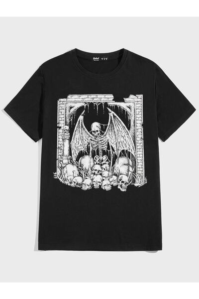 Jose Clothing UNISEKS CRNA MAJICA SA ŠTAMPOM O Oversize kroj KRATA RUKAVA