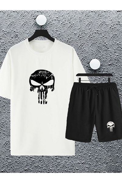 macklin Unisex Women Men Punisher Logo Printed Oversize Tshirt and Shorts Tracksuit Set