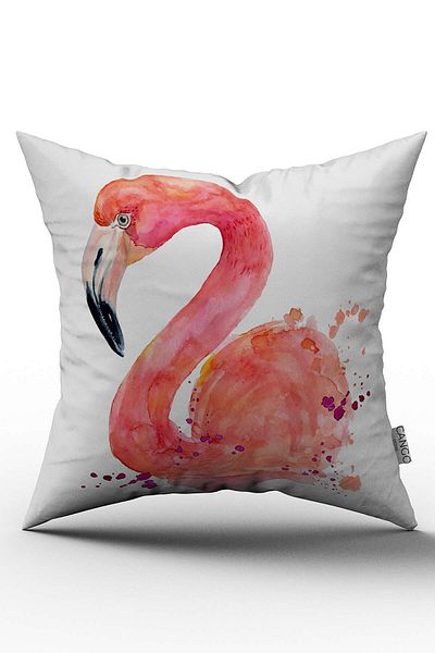 Cango Home Husă de pernă cu două fețe, alb, roz, cu flamingo, imprimată digitală - Otyk607-ct