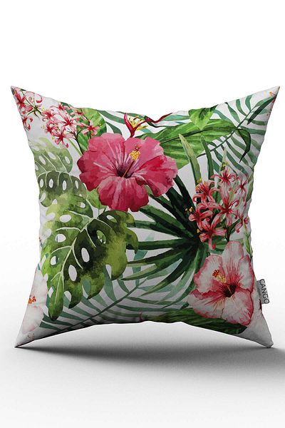 Cango Home Față de pernă cu două fețe, verde, roz, cu model de flori tropicale, imprimată digitală - Yst13-ct