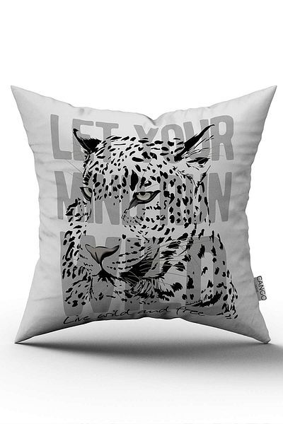 Cango Home Husă de pernă cu imprimare digitală, albă, neagră, cu litere de leopard - Cgh375