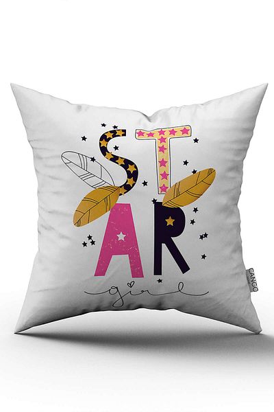 Cango Home Husă de pernă decorativă cu imprimare digitală scrisă cu stea albă - Cgh481