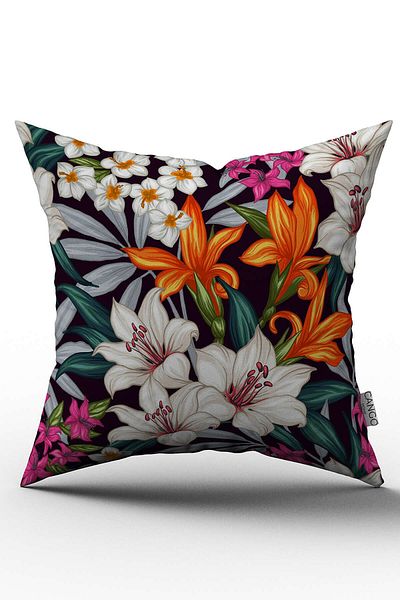 Cango Home Față de pernă cu două fețe, alb portocaliu, cu flori tropicale, cu flori - Cgh055-ct