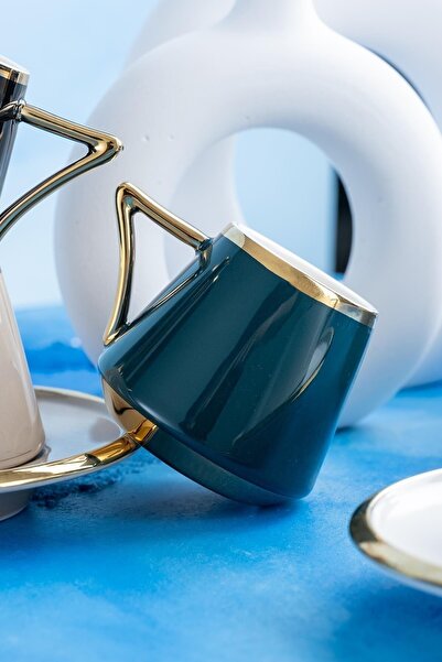 ACAR Ella Gold Gilt Colored 90 ml Porcelain Coffee Cup Set for 6 People 0132