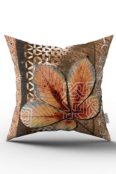 Cango Home Double Sided Brown Orange Leaf Patterned Digital Printed Throw Pillow Cover Cgh1057