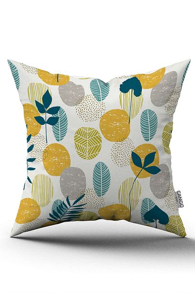 Cango Home Green Yellow Decorative Leaf Patterned Digital Printed Throw Pillow Cover Cgh1197