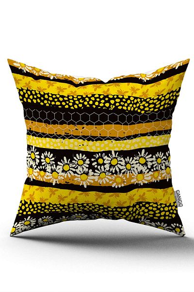 Cango Home Yellow Black Honeycomb Daisy Patterned Digital Printed Throw Pillow Cover Cgh1193