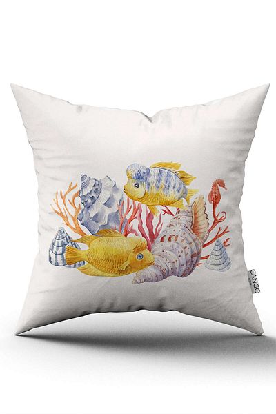 Cango Home Husă de pernă cu model marin albastru portocaliu imprimată digital Cgh1175