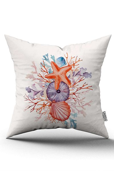 Cango Home Husă de pernă cu model marin albastru portocaliu imprimat digital Cgh1189