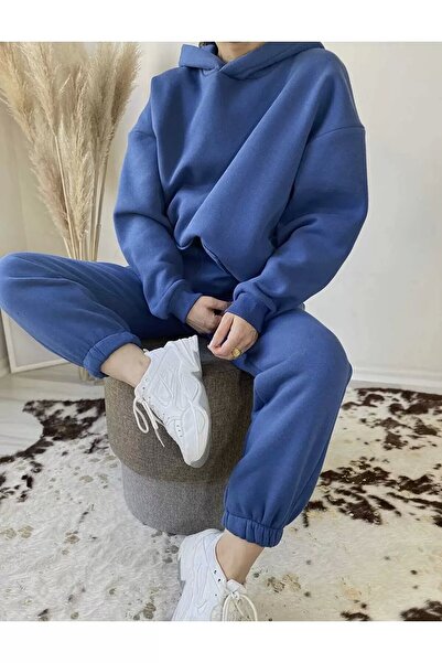 Machetta Γυναικείο Σετ Φούτερ με κουκούλα 3 κλωστών χωρίς στάμπα Indigo