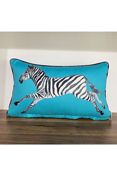 KIRLENTİM E712-5030 Husă pentru pernă cu model zebra albastru turcoaz, cu mar...