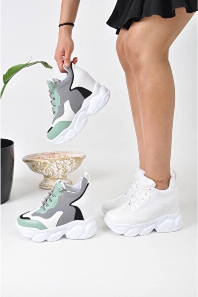 Leyna white women's hidden wedge-heeled sneakers